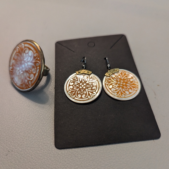 Vintage Signed Willow House By Sara Blaine Maya Mother Of Pearl Earrings & Ring - Picture 1 of 10